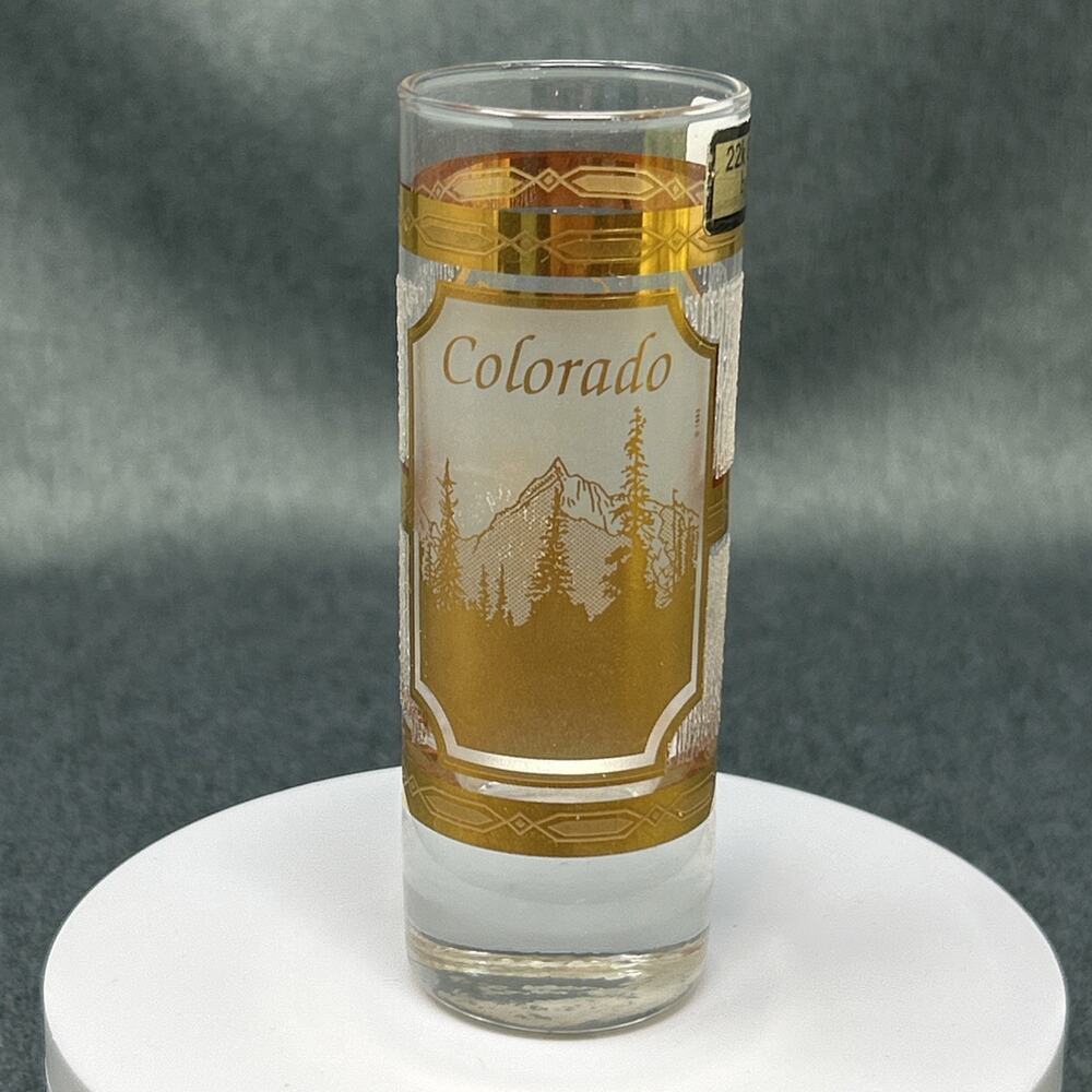 Vintage Culver Colorado 22K Gold 4" Tall Shot Glass Souvenir Mountains Elk Deer